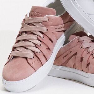 PS821 Alpha LE #007 Nubuck Leather Cutout Sneaker Shoes Trainers Blush Pink 36